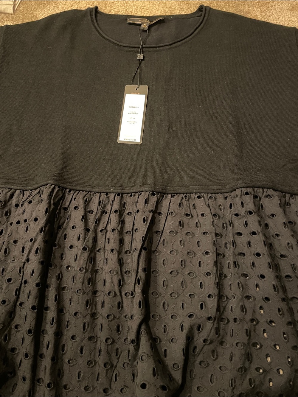 Max sport Black Eyelet Tiered top - m
